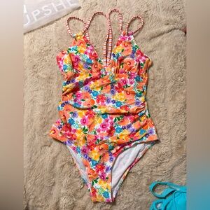 Cupshe Bright Floral Orange Pink One-Piece Swimsuit for Kids